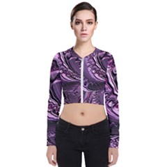 Purple Fractal Flowing Fantasy Long Sleeve Zip Up Bomber Jacket