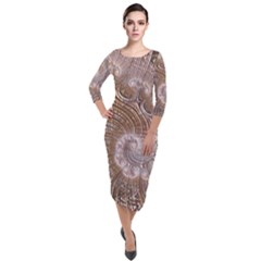 Fractal Art Pattern 3d Artwork Quarter Sleeve Midi Velour Bodycon Dress