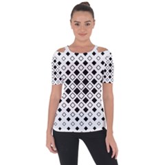 Square Diagonal Pattern Monochrome Shoulder Cut Out Short Sleeve Top by Pakrebo