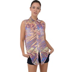 Flourish Artwork Fractal Expanding Sleeveless Chiffon Button Shirt