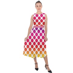 Polka Dots Spectrum Colours Dots Midi Tie-back Chiffon Dress