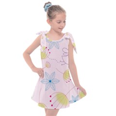 Floral Background Bird Drawing Kids  Tie Up Tunic Dress