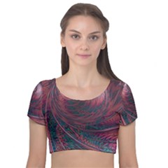 Fractal Artwork Digital Pattern Velvet Short Sleeve Crop Top 