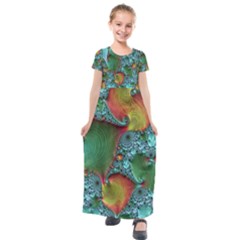 Fractal Art Colorful Pattern Kids  Short Sleeve Maxi Dress