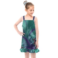 Fractal Turquoise Feather Swirl Kids  Overall Dress