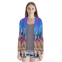 Fractal Feather Swirl Purple Blue Drape Collar Cardigan