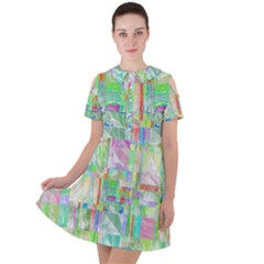 Pastel Quilt Background Texture Short Sleeve Shoulder Cut Out Dress 