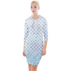 Square Pattern Geometric Blue Quarter Sleeve Hood Bodycon Dress