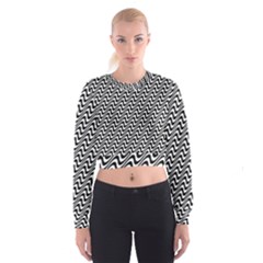 White Line Wave Black Pattern Cropped Sweatshirt by Pakrebo