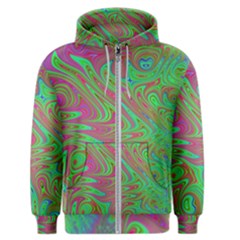 Fractal Art Neon Green Pink Men s Zipper Hoodie by Pakrebo