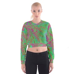 Fractal Art Neon Green Pink Cropped Sweatshirt by Pakrebo