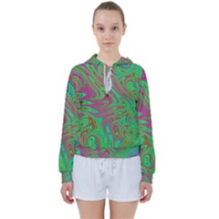 Fractal Art Neon Green Pink Women s Tie Up Sweat by Pakrebo