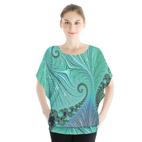 Fractal Artwork Fan Shape Art Batwing Chiffon Blouse by Pakrebo