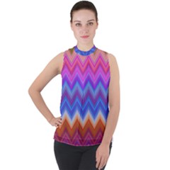 Pattern Chevron Zigzag Background Mock Neck Chiffon Sleeveless Top