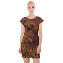 Copper Caramel Swirls Abstract Art Cap Sleeve Bodycon Dress