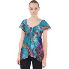 Feather Fractal Artistic Design Lace Front Dolly Top by Pakrebo