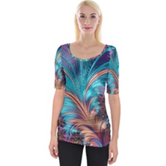 Feather Fractal Artistic Design Wide Neckline Tee