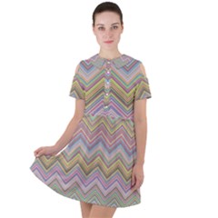 Chevron Colorful Background Vintage Short Sleeve Shoulder Cut Out Dress 