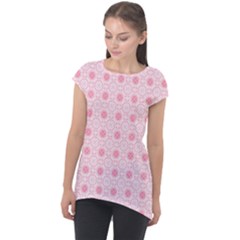 Traditional Patterns Pink Octagon Cap Sleeve High Low Top