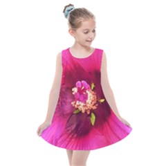 Deep Pink And Crimson Hibiscus Flower Macro Kids  Summer Dress by myrubiogarden