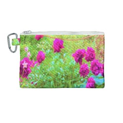 Impressionistic Purple Peonies With Green Hostas Canvas Cosmetic Bag (medium) by myrubiogarden