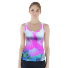 Abstract Pink Hibiscus Bloom With Flower Power Racer Back Sports Top by myrubiogarden