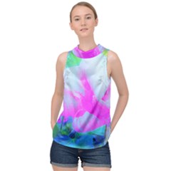 Abstract Pink Hibiscus Bloom With Flower Power High Neck Satin Top by myrubiogarden