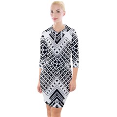 Pattern Tile Repeating Geometric Quarter Sleeve Hood Bodycon Dress