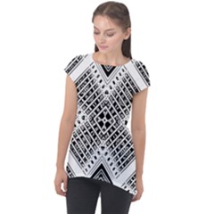 Pattern Tile Repeating Geometric Cap Sleeve High Low Top