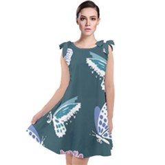 Butterfly Pattern Dead Death Rose Tie Up Tunic Dress