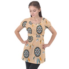 Dreamcatcher Pattern Pen Background Puff Sleeve Tunic Top