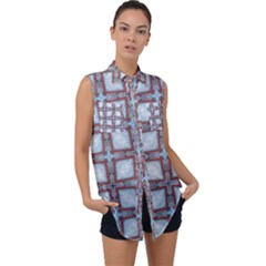 Pattern Cross Geometric Shape Sleeveless Chiffon Button Shirt