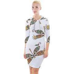 Pattern Dragonfly Background Quarter Sleeve Hood Bodycon Dress