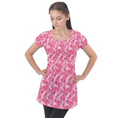 Phlox Spring April May Pink Puff Sleeve Tunic Top by Pakrebo