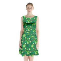 4 Leaf Clover Star Glitter Seamless Sleeveless Waist Tie Chiffon Dress by Pakrebo