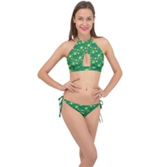 4 Leaf Clover Star Glitter Seamless Cross Front Halter Bikini Set by Pakrebo