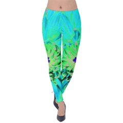 Aqua Cactus Dahlia Velvet Leggings by myrubiogarden