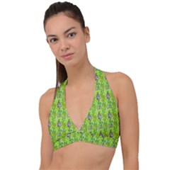 Maple Leaf Plant Seamless Pattern Halter Plunge Bikini Top