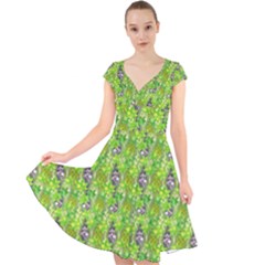 Maple Leaf Plant Seamless Pattern Cap Sleeve Front Wrap Midi Dress by Pakrebo