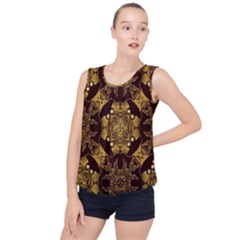 Gold Black Book Cover Ornate Bubble Hem Chiffon Tank Top