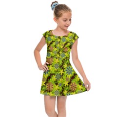 Flowers Yellow Red Blue Seamless Kids  Cap Sleeve Dress