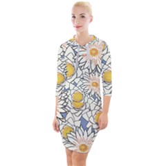 Flowers Pattern Lotus Lily Quarter Sleeve Hood Bodycon Dress