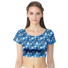 Star Hexagon Blue Deep Blue Light Short Sleeve Crop Top by Pakrebo