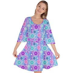 Flowers Light Blue Purple Magenta Velour Kimono Dress