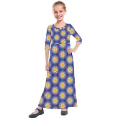 Graphic Pattern Seamless Kids  Quarter Sleeve Maxi Dress