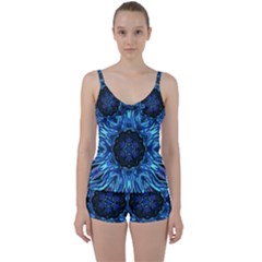 Background Blue Flower Tie Front Two Piece Tankini by Pakrebo