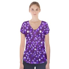 Textile Cross Pattern Square Short Sleeve Front Detail Top by Pakrebo