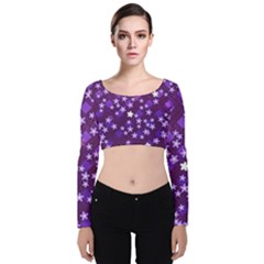 Textile Cross Pattern Square Velvet Long Sleeve Crop Top by Pakrebo