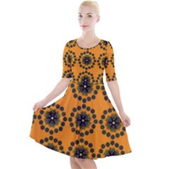 Abstract Template Flower Quarter Sleeve A-line Dress