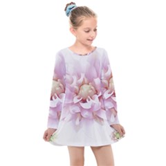 Abstract Transparent Image Flower Kids  Long Sleeve Dress